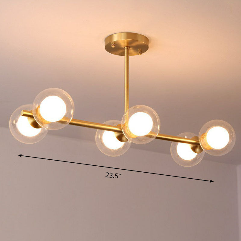6-Light Postmodern Linear Island Pendant with Glass Ball Shades