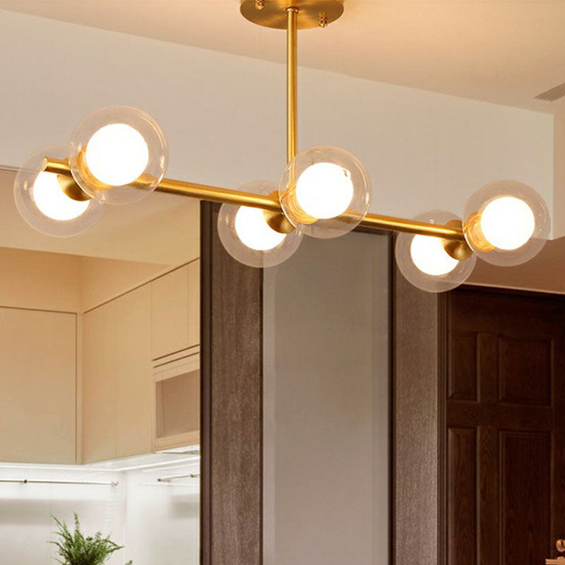 6-Light Postmodern Linear Island Pendant with Glass Ball Shades