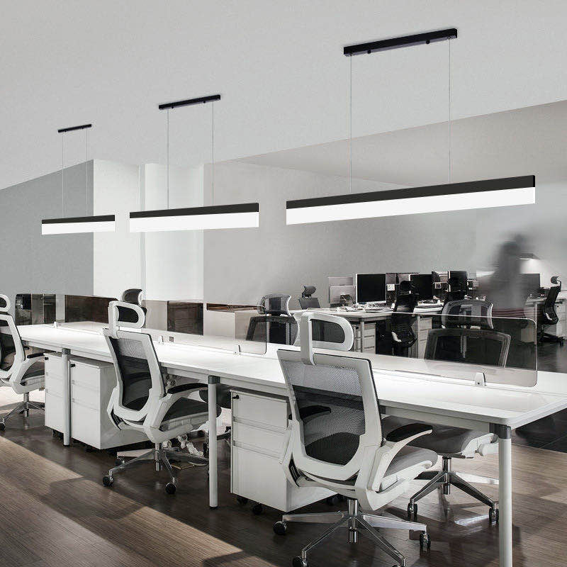 Modern Black Linear LED Pendant Light for Office & Dining