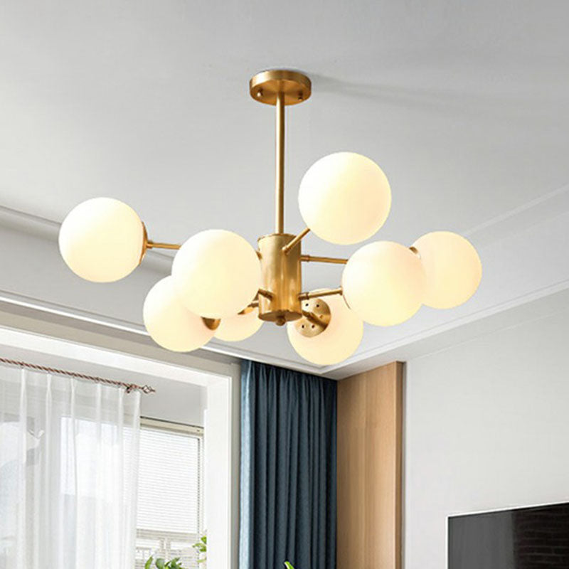 Frosted Glass Sphere Chandelier - Modern Gold Metal Ceiling Light