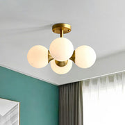 Frosted Glass Sphere Chandelier - Modern Gold Metal Ceiling Light