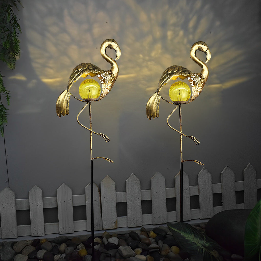 Solar Garden Stake Light with Hollow Iron Frame & Glass Globe