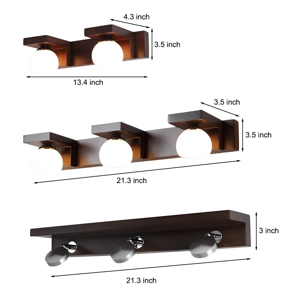 Modern Wood Bathroom Vanity Light with Adjustable Spotlights