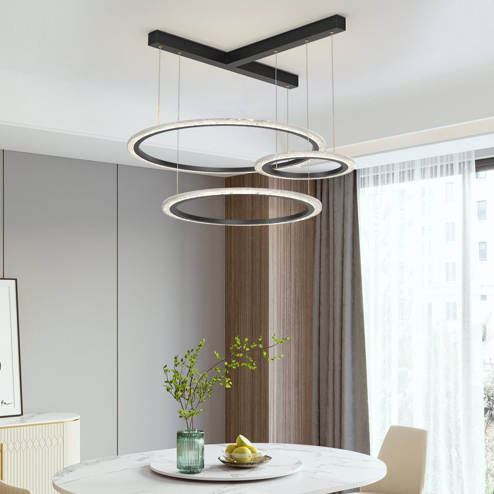 Modern Multi-Ring Dimmable LED Chandelier in Aluminum & Acrylic