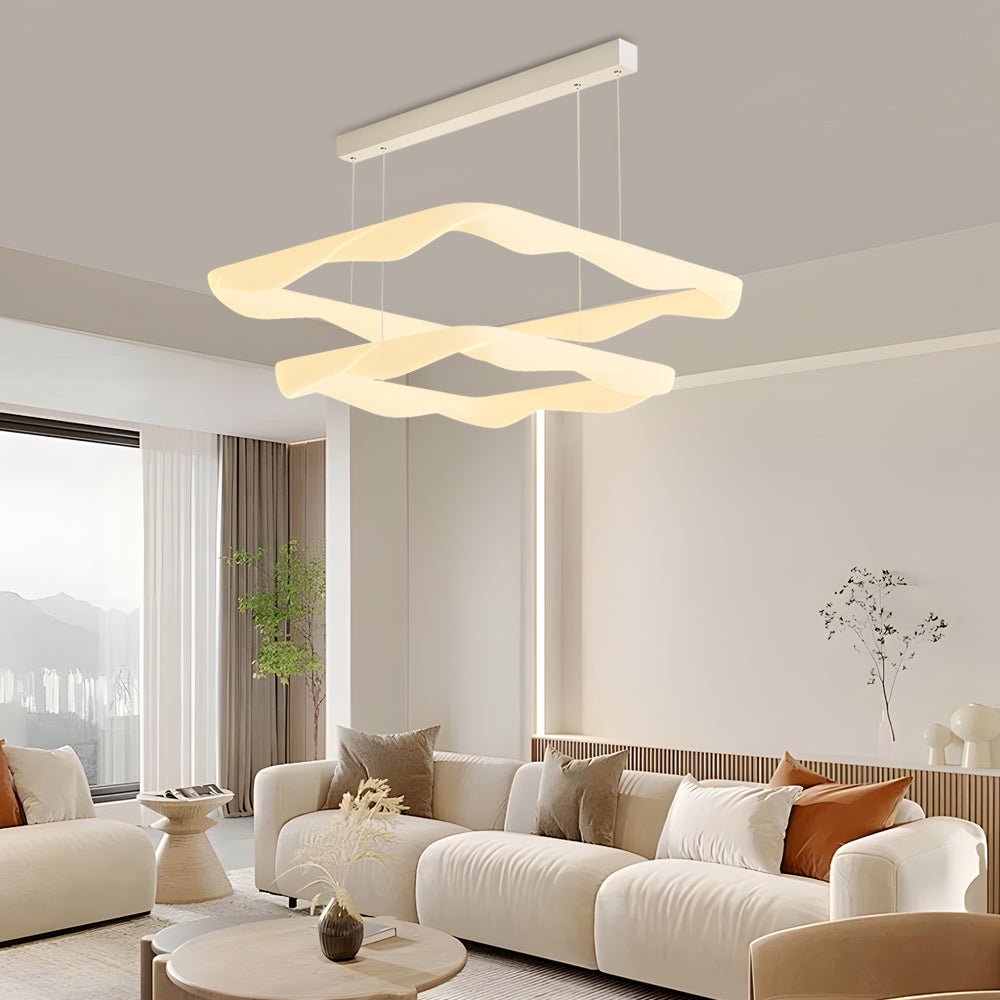 Modern Square Ring LED Chandelier with 3-Step Dimming - White