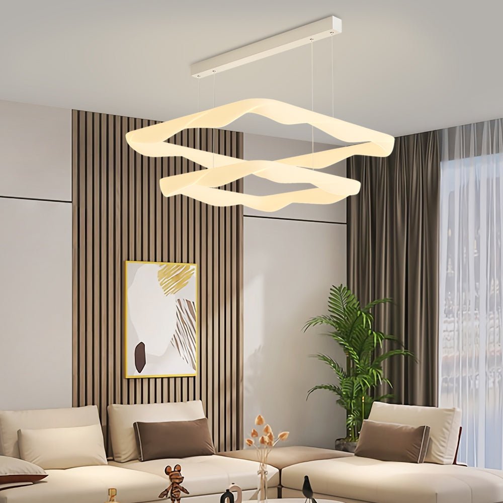 Modern Square Ring LED Chandelier with 3-Step Dimming - White