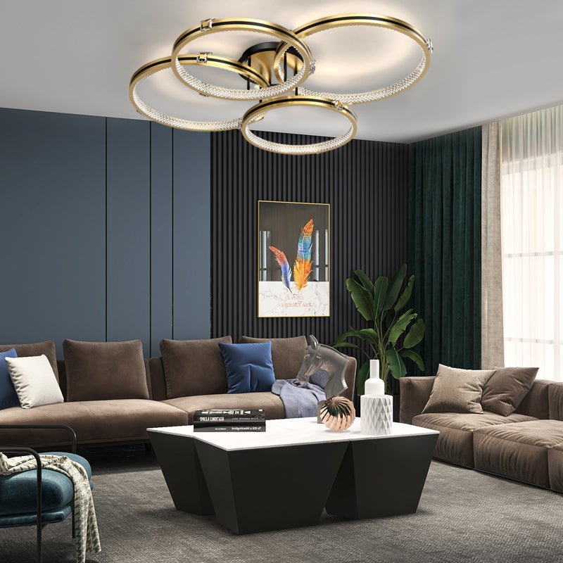 Multi-Ring Crystal LED Ceiling Light - Brushed Gold Modern Flush Mount