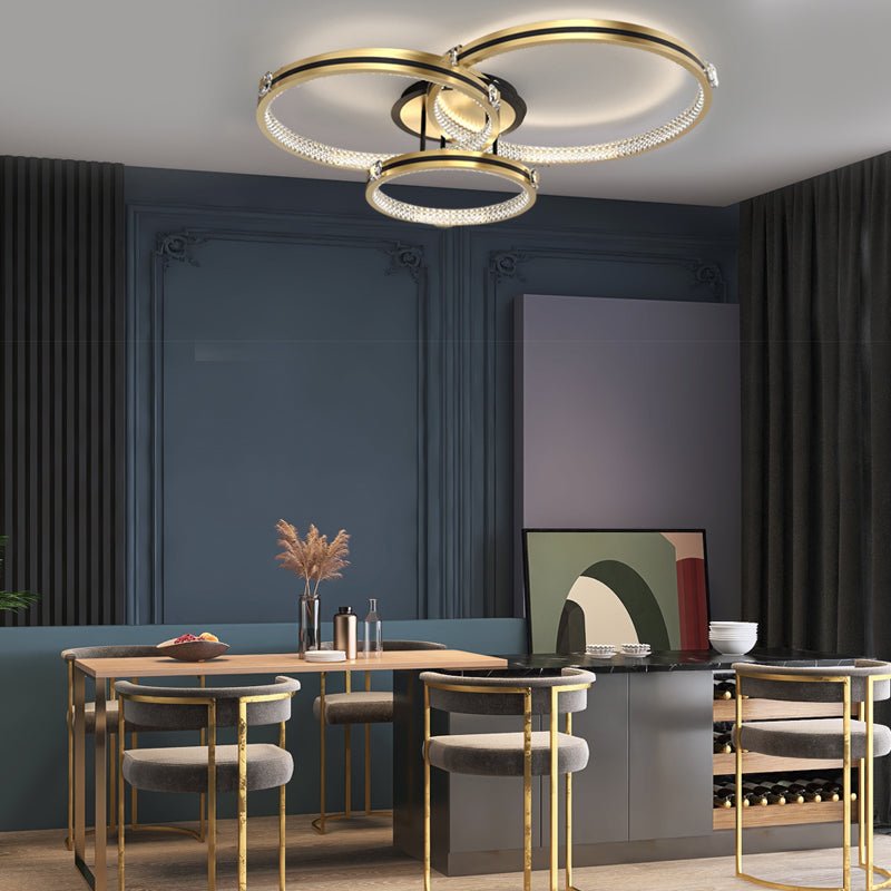 Multi-Ring Crystal LED Ceiling Light - Brushed Gold Modern Flush Mount