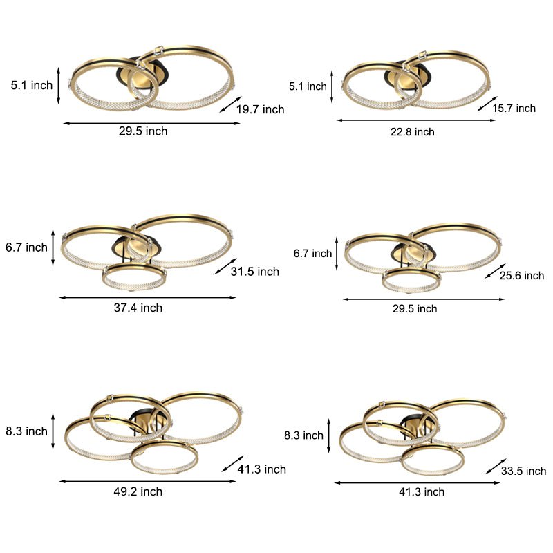 Multi-Ring Crystal LED Ceiling Light - Brushed Gold Modern Flush Mount