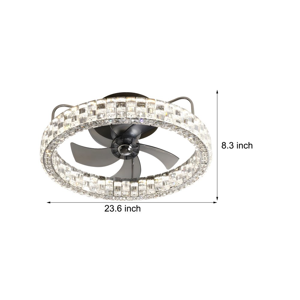 Crystal Semi-Enclosed LED Ceiling Fan with Remote Control