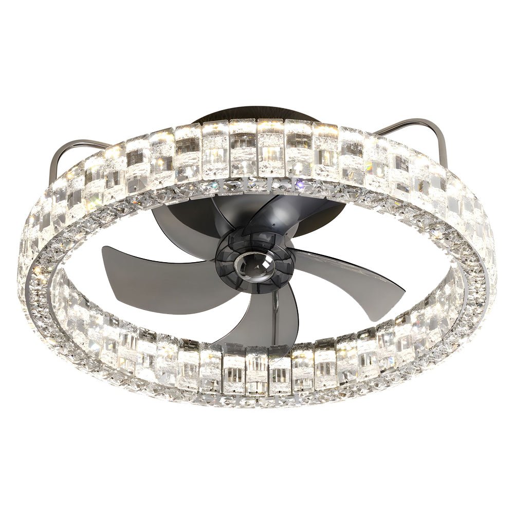 Crystal Semi-Enclosed LED Ceiling Fan with Remote Control