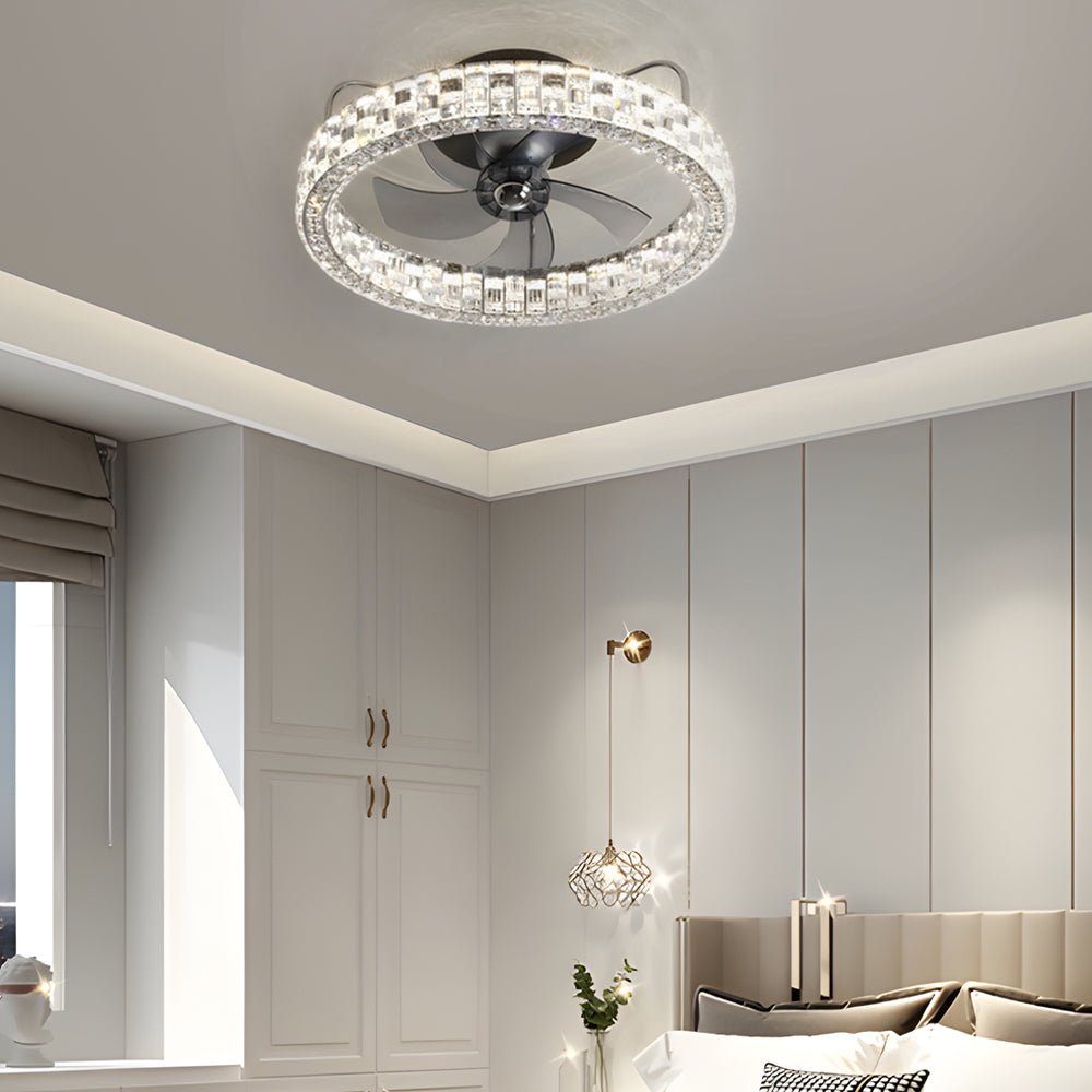 Crystal Semi-Enclosed LED Ceiling Fan with Remote Control