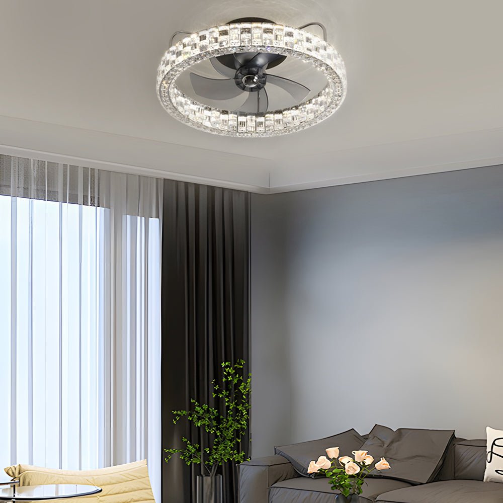 Crystal Semi-Enclosed LED Ceiling Fan with Remote Control