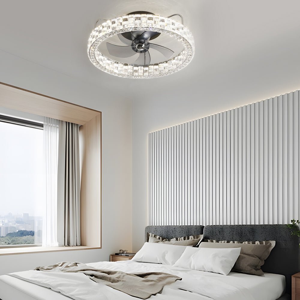 Crystal Semi-Enclosed LED Ceiling Fan with Remote Control