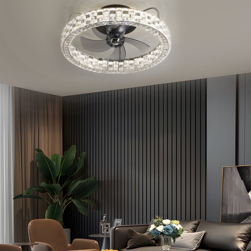 Crystal Semi-Enclosed LED Ceiling Fan with Remote Control