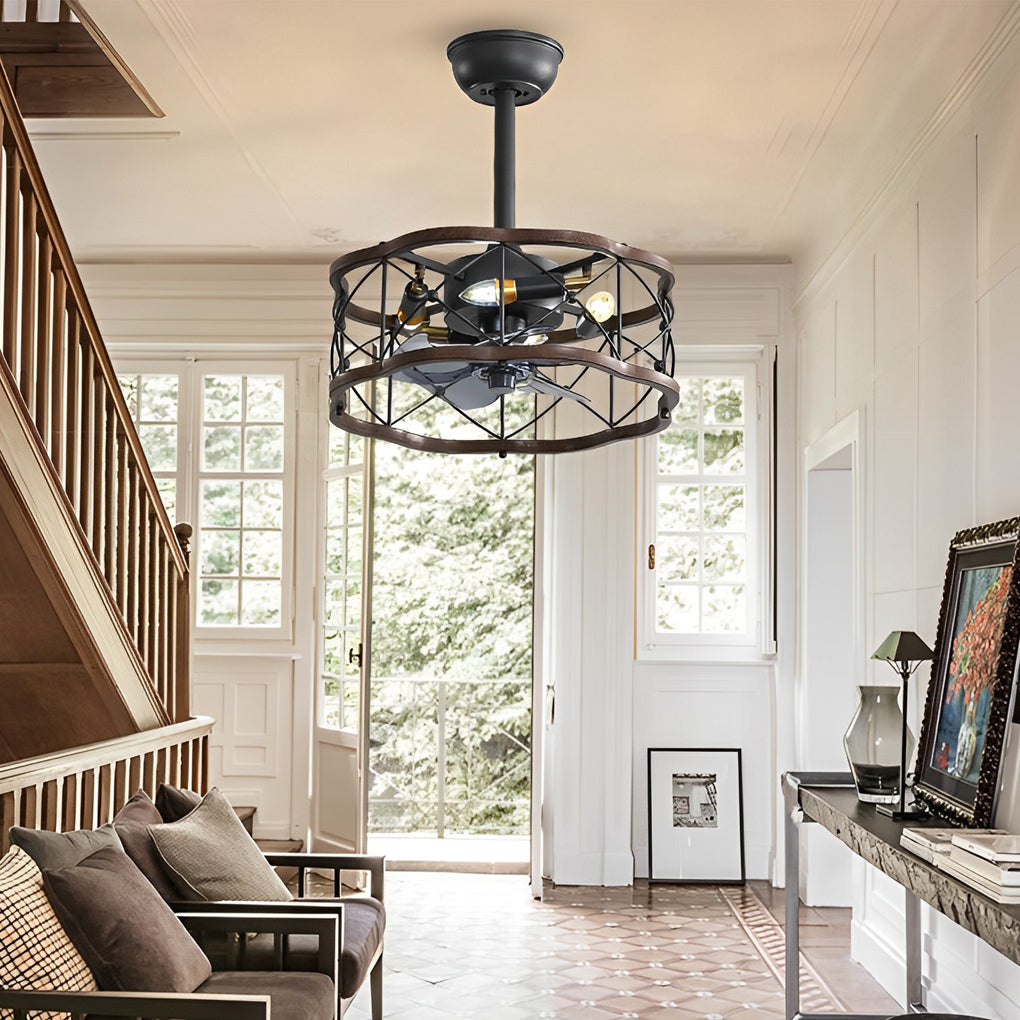 Retro Bladeless Ceiling Fan with Remote & Dimmable LED Light