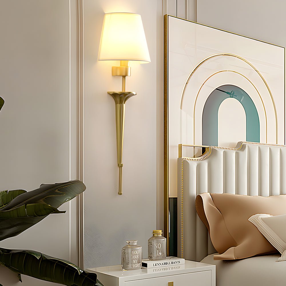 Modern Copper Wall Sconce with Fabric Shade - 1-Light, 26" H