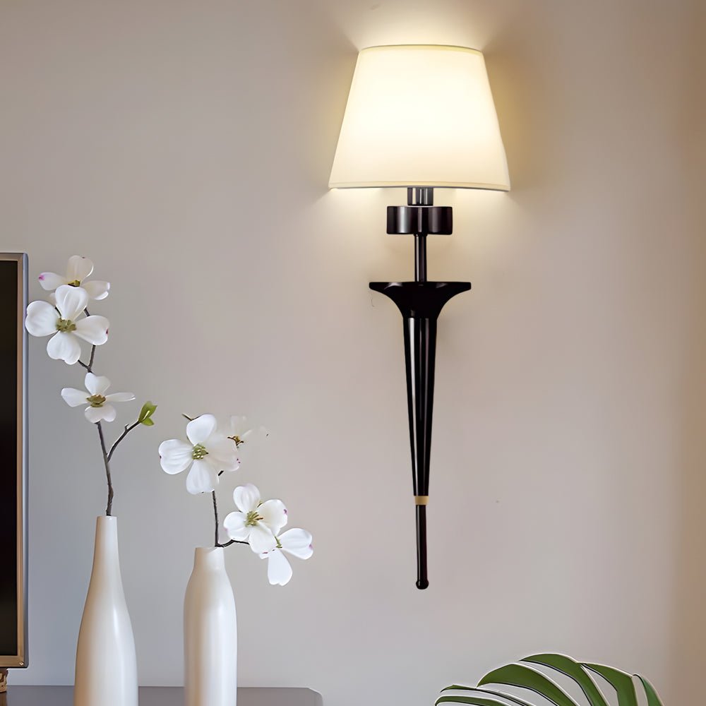 Modern Copper Wall Sconce with Fabric Shade - 1-Light, 26" H