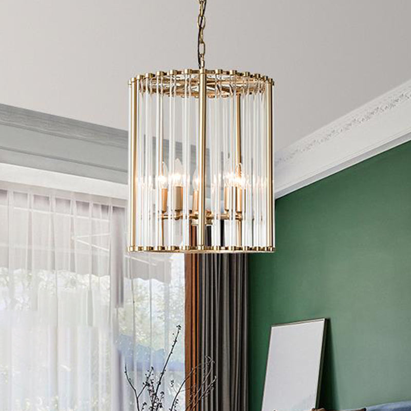 Crystal Cylinder Chandelier - Modern Brass Pendant Light - 3/5 Lights