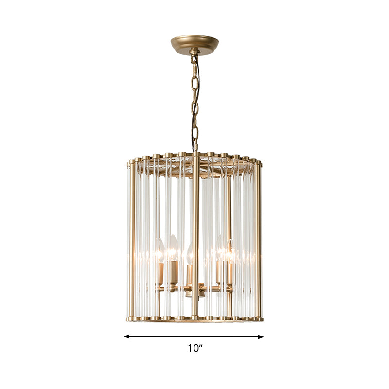 Crystal Cylinder Chandelier - Modern Brass Pendant Light - 3/5 Lights