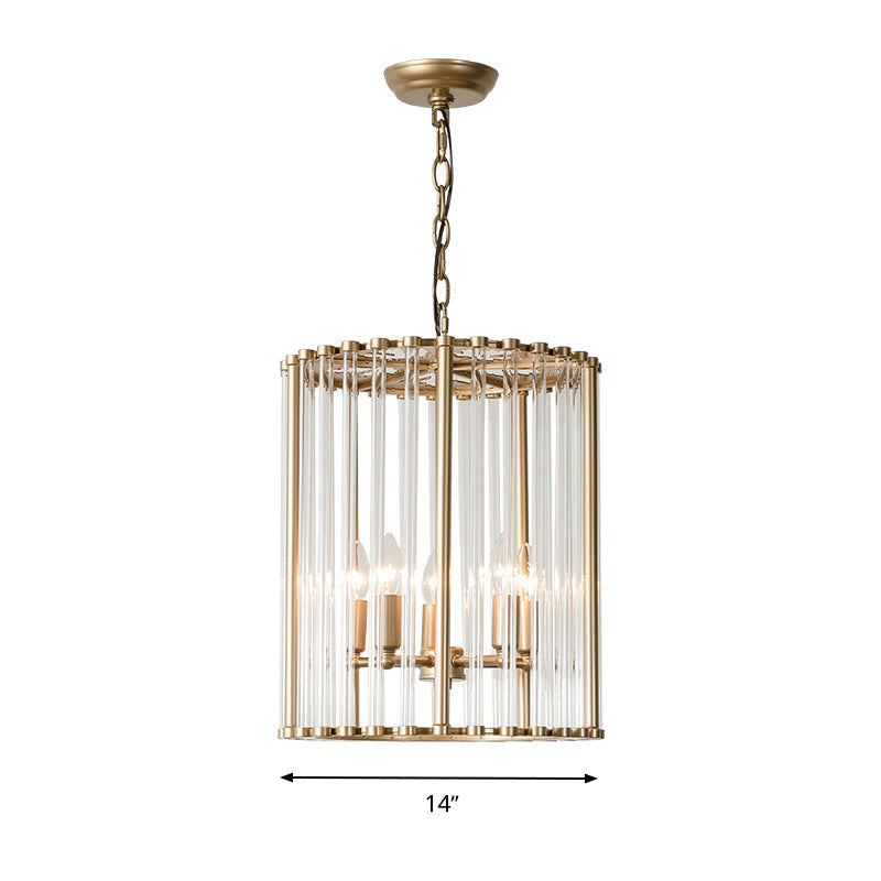 Crystal Cylinder Chandelier - Modern Brass Pendant Light - 3/5 Lights