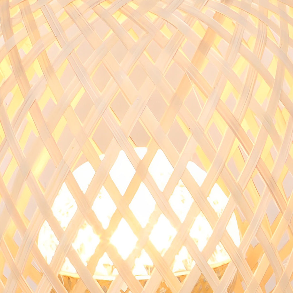 Rustic Woven Bamboo Portable Lantern Table Lamp with Handle