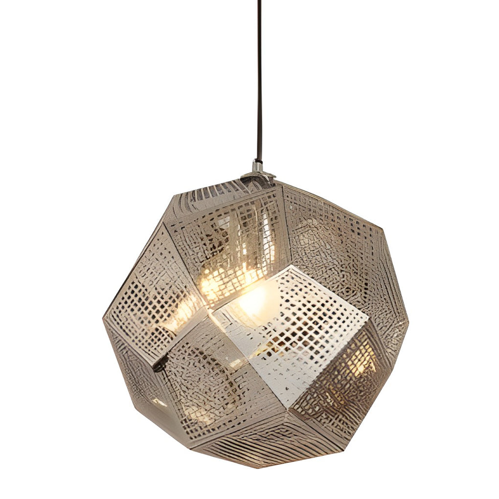 Geometric Round Electroplated Metal Pendant Light