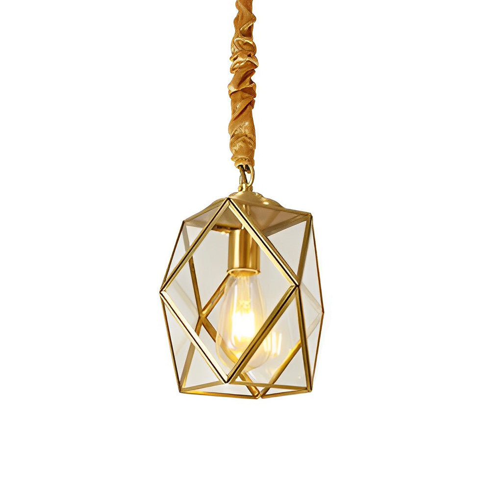 Industrial Glass Pendant Light with Copper Finish