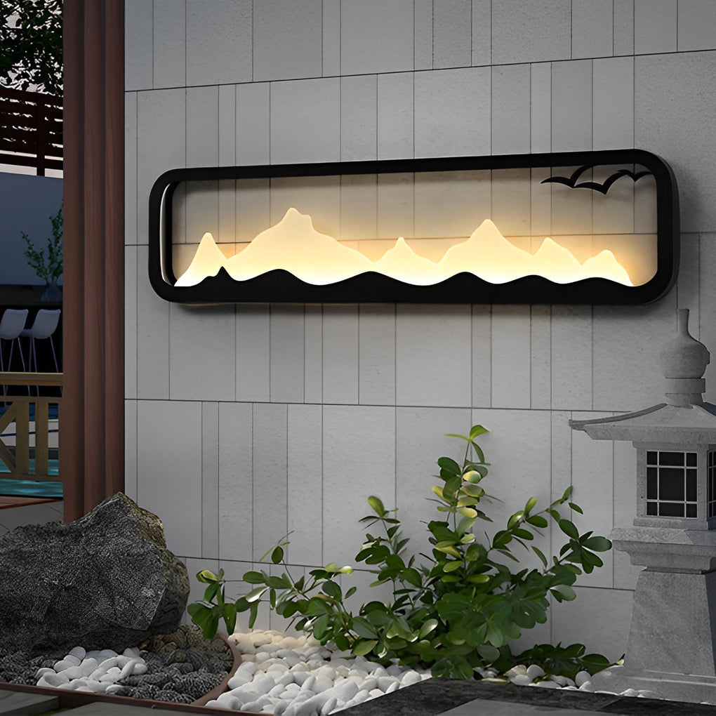 Mountain Scenery LED Outdoor Wall Lamp - Industrial Black Iron