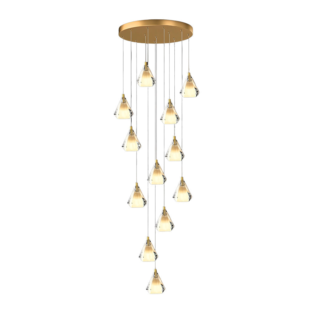 Crystal Brass Staircase Chandelier with Three-Step Dimming