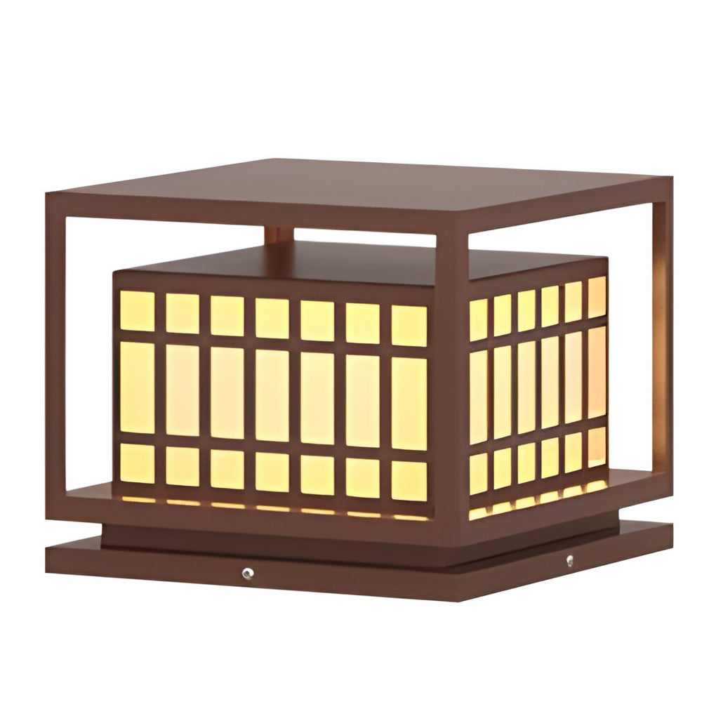 Modern Square LED Outdoor Post Light - Waterproof Brown Pillar