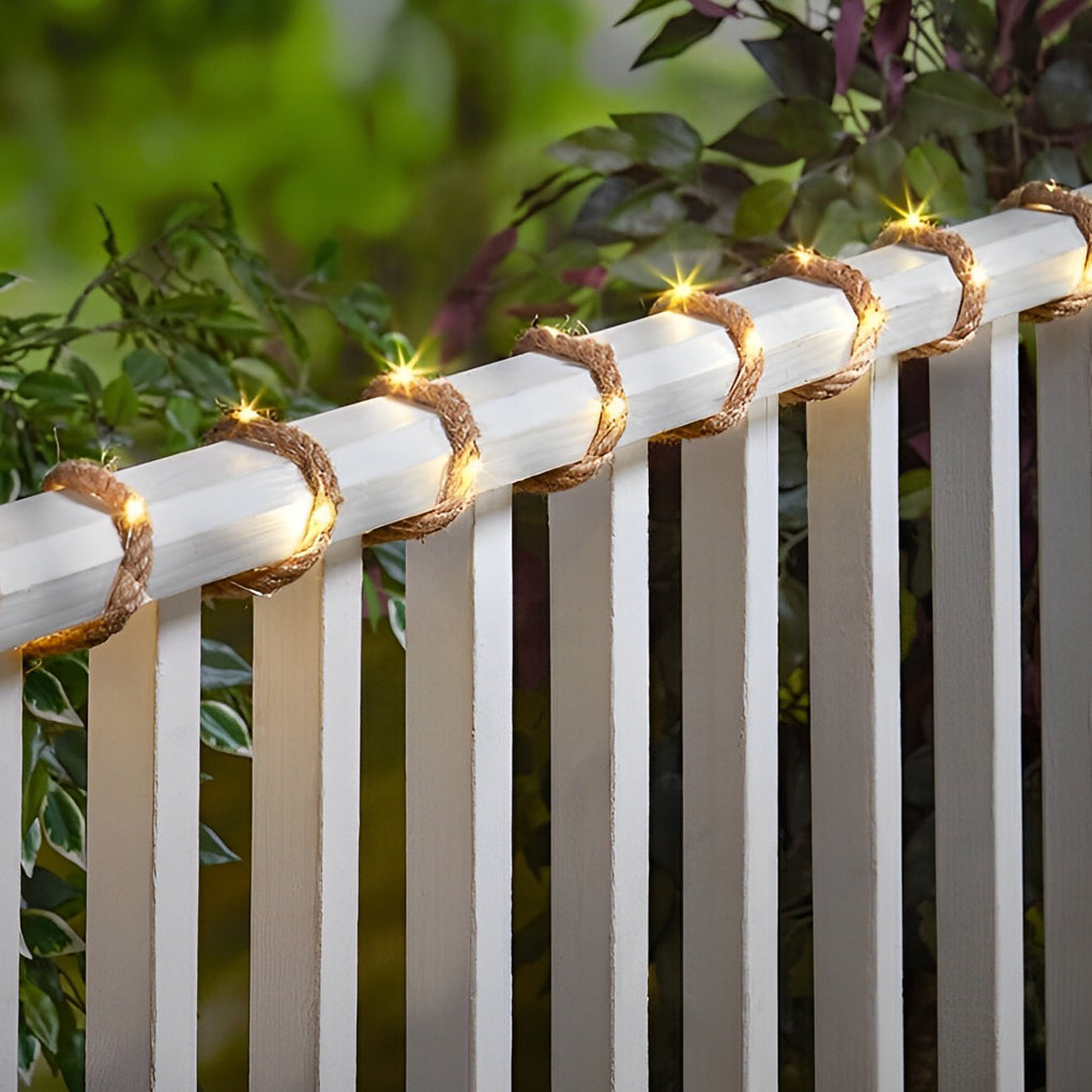 Hemp Rope Solar LED String Lights - 100/200 Warm Yellow Bulbs