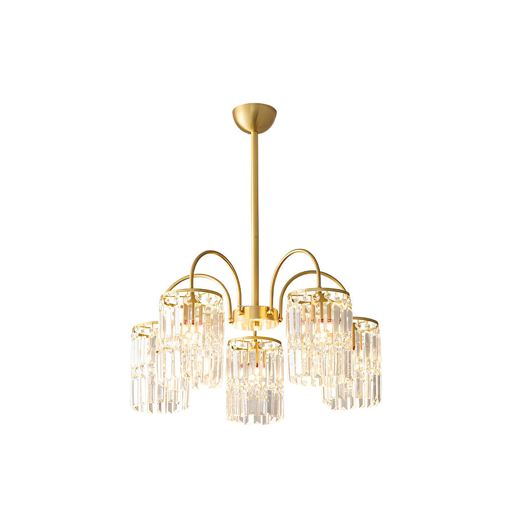 Crystal Shade Post-Modern Chandelier with Curved Arms - Gold Finish