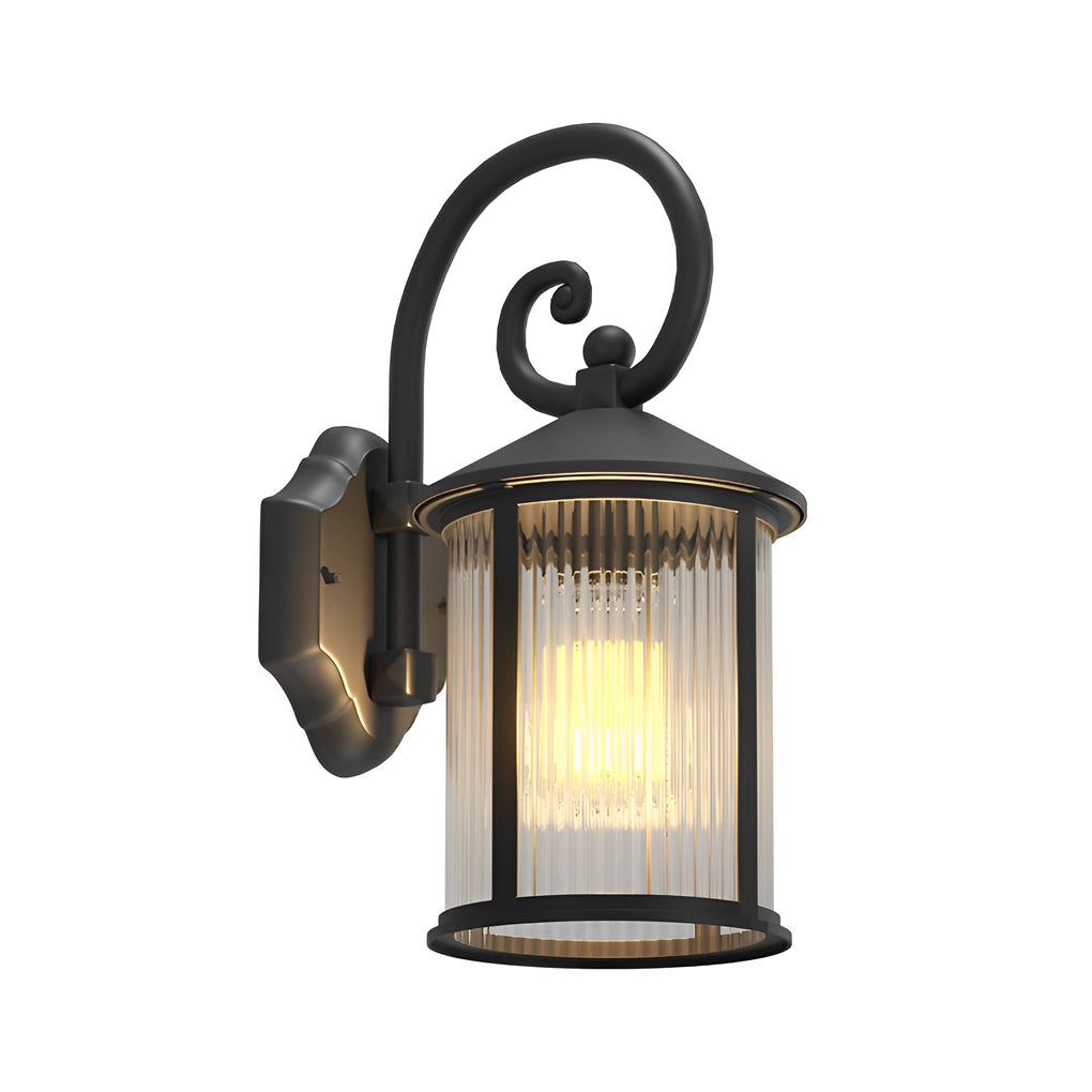 Black Aluminum Outdoor Wall Light with Striped Glass Shade