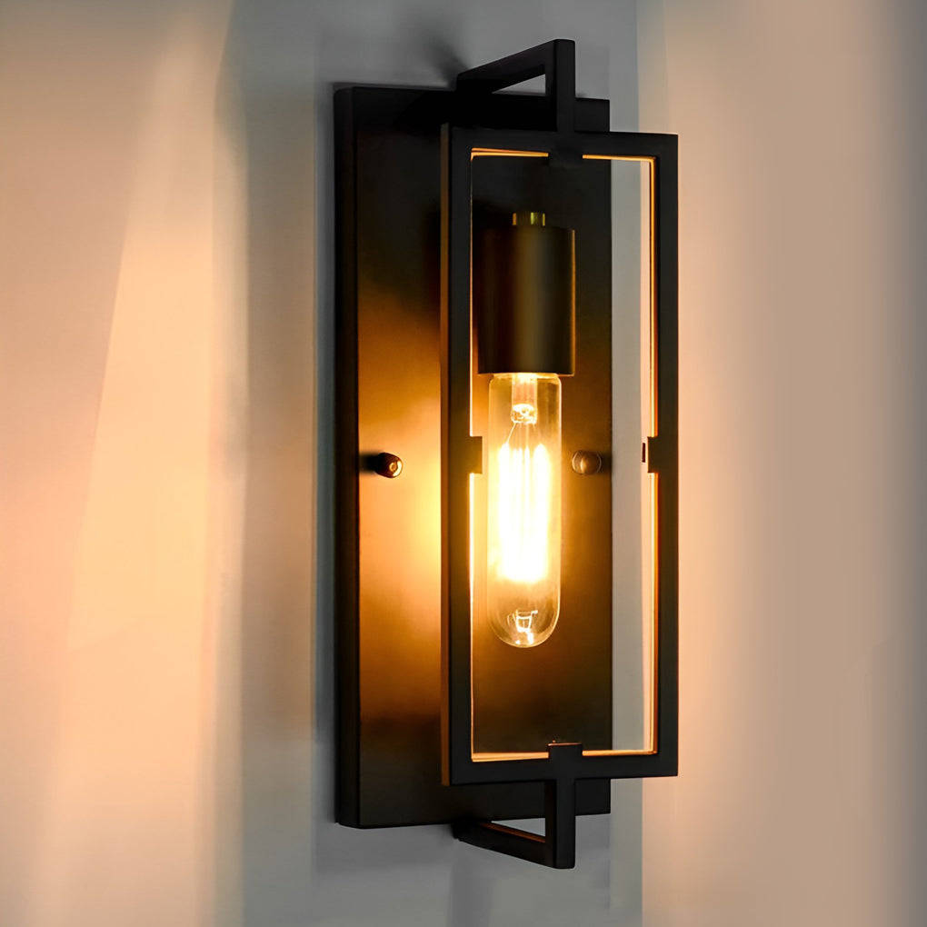 Rectangular Industrial Wall Sconce - Black Metal Vintage Design