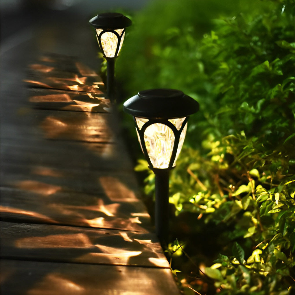 Solar LED Lawn Lamp Set with Black Glass Shade (2 Pack)