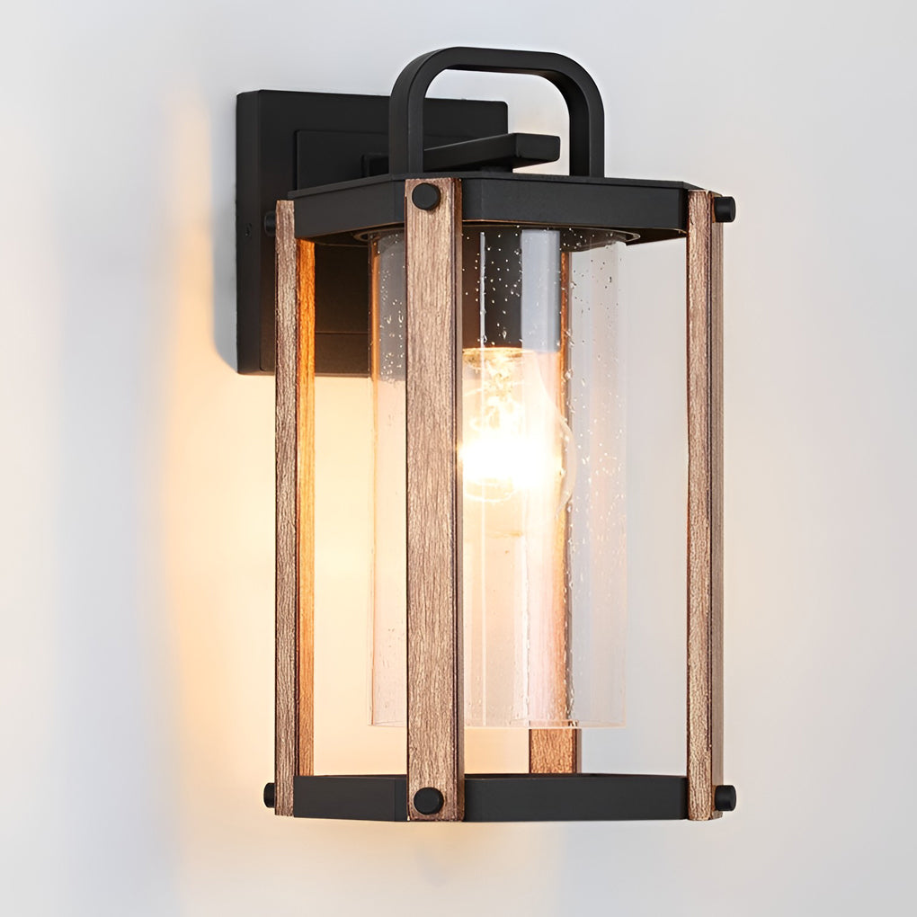 Industrial Lantern Glass Outdoor Wall Sconce – Black Aluminum