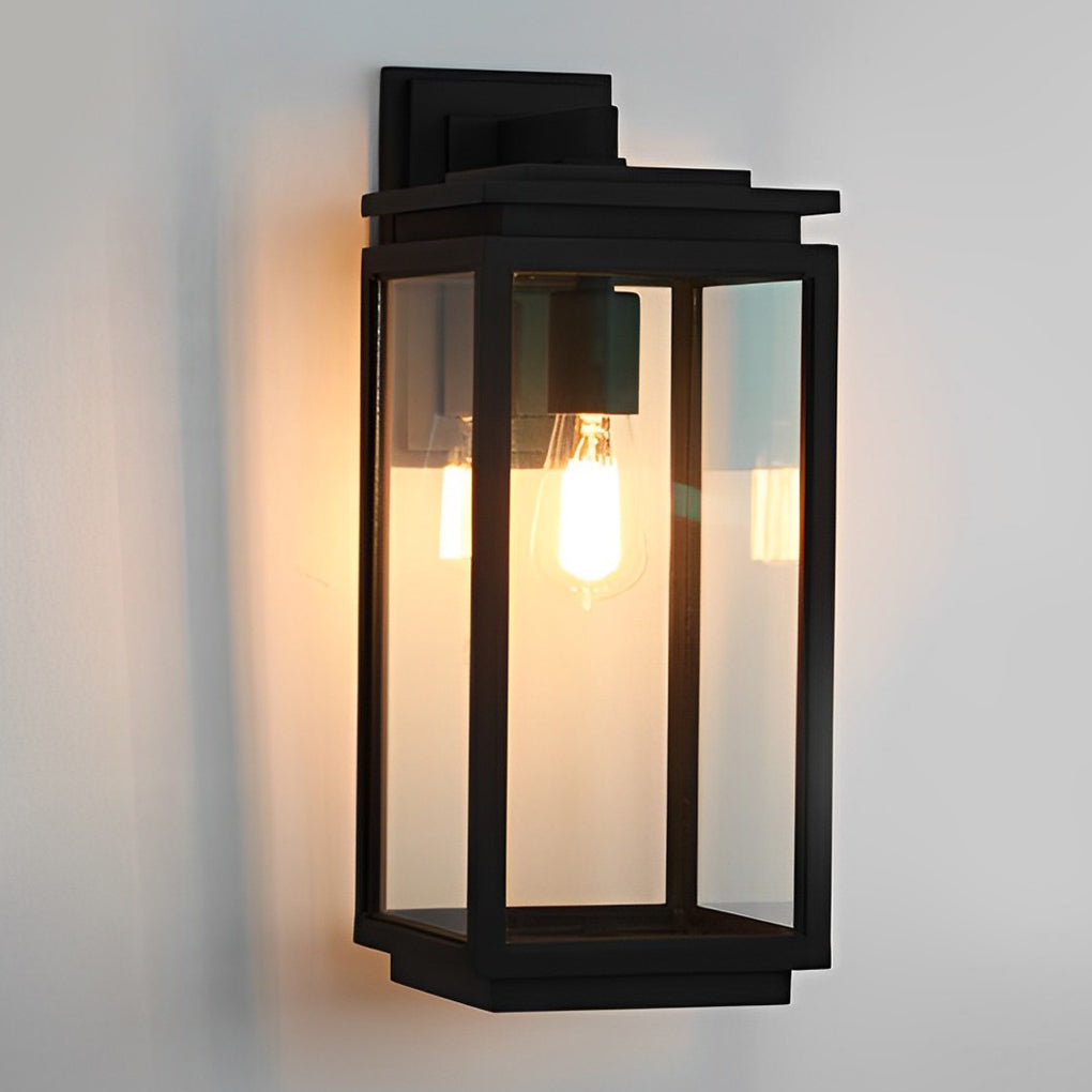 Rectangular Glass Industrial Outdoor Wall Lamp - Black Aluminum