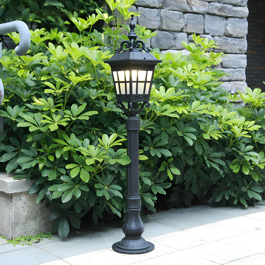 Outdoor Retro Post Lamp - Aluminum & Glass Landscape Light
