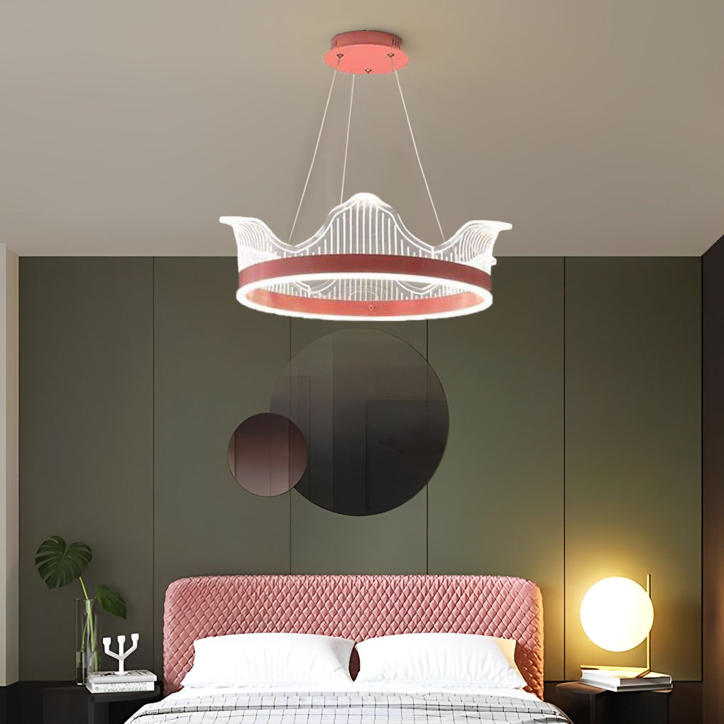 Crown Circle Pendant Light Nordic Style Metal Acrylic LED Chandelier