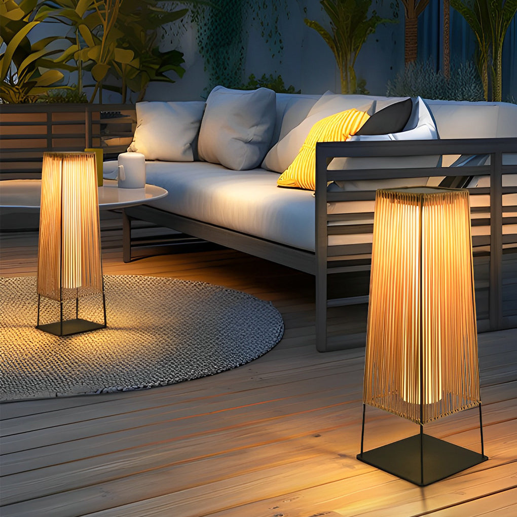 Solar LED Outdoor Floor Lamp Rustic Rubber Shade Waterproof