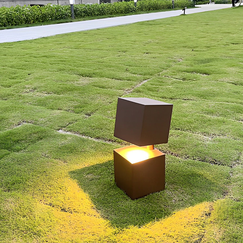 Modern Black Geometric Solar Lawn Light with LED Illumination