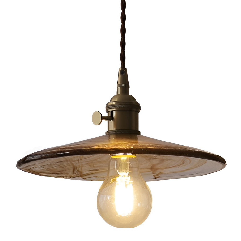 Vintage Glass Pendant Light with Brass Hardware and Wooden Detail