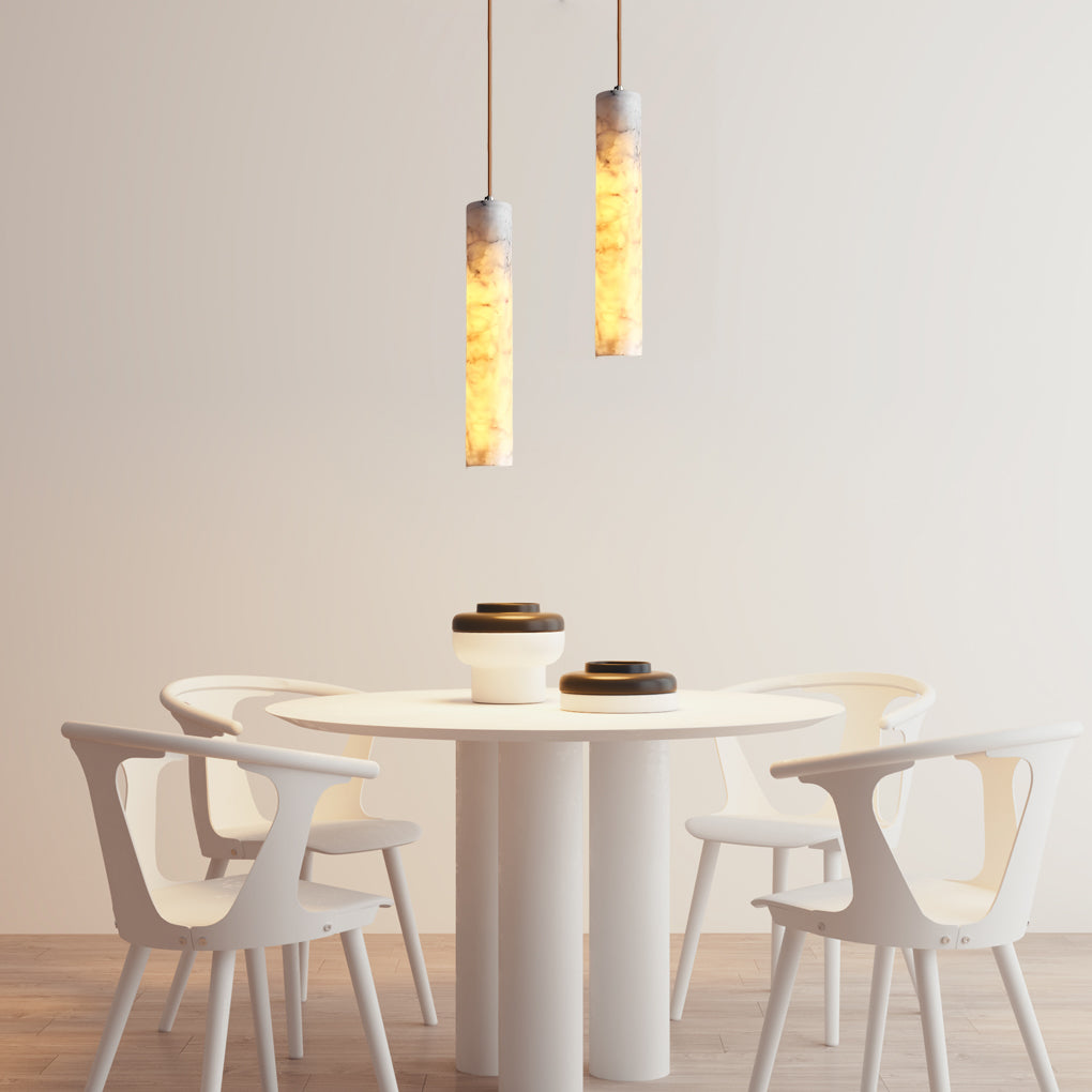 Elongated Cylindrical Marble Minimalist Pendant Light