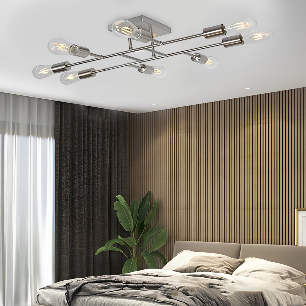 8-Light Vintage Semi Flush Mount Ceiling Light | Antique Brass