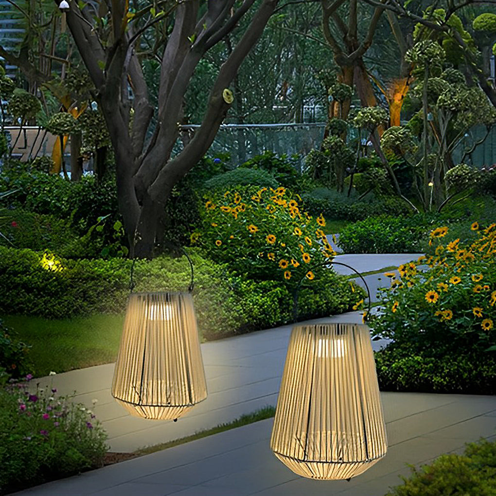 Handwoven Rattan Solar LED Outdoor Lantern with Rotatable Handle