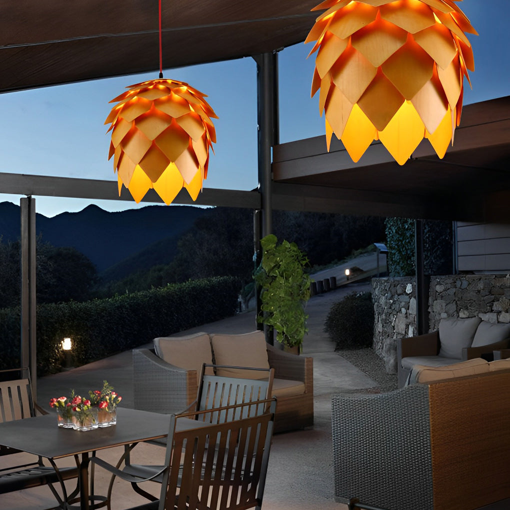 Wood Pinecone LED Pendant Light - Rustic Modern Chandelier