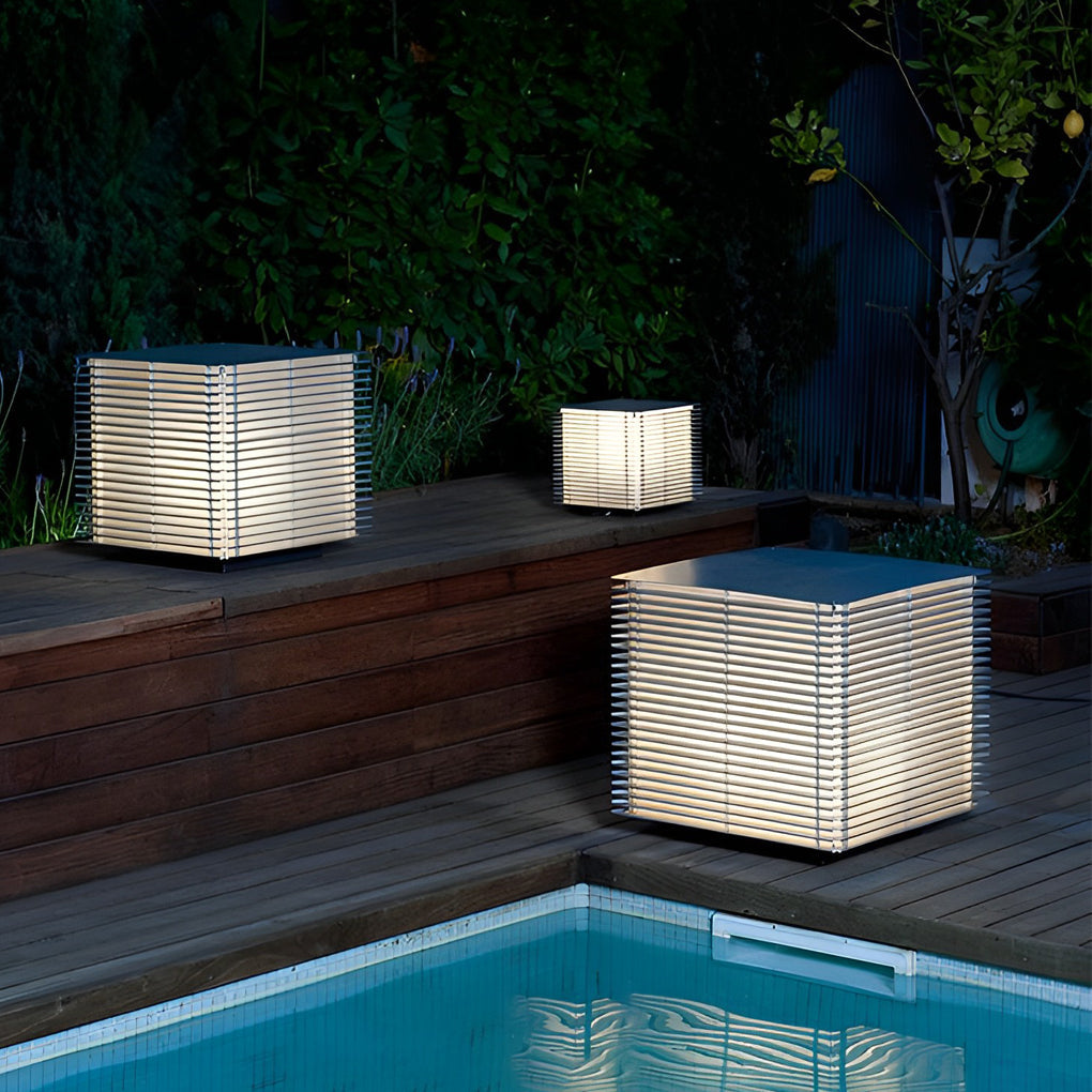 Square Grid Outdoor Post Light - Black Aluminum IP65 Waterproof