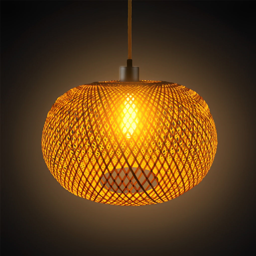 Handwoven Bamboo Rattan Pendant Light - Modern Rustic Chandelier