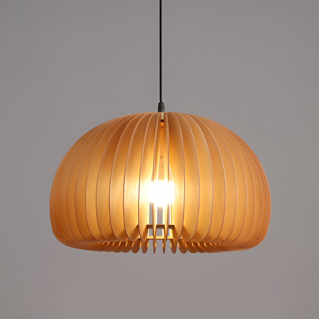 Pumpkin-Shaped Wood Pendant Light - Nordic Rustic Chandelier